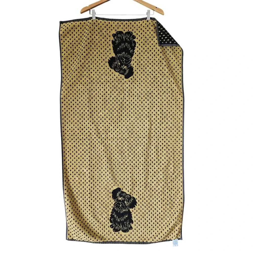 Besana Italy Black Gold Polka Dot Dog Schnauzer Cotton Viscose Bath Towel
